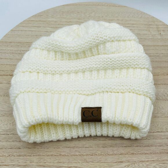 C.C. Winter Ivory Cream Hat Beanie Acryllic Knit Winter Attire - Picture 1 of 7